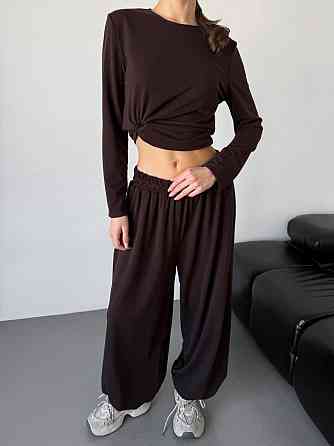 Женский повседневный прогулочный костюм двойка: кофта и брюки турецкая двунить Шоколадный, 46/48 Одесса