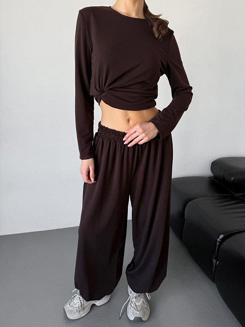 Жіночий повсякденний прогулянковий костюм-двійка: кофта та штани турецька двонитка Шоколадний, 46/48 Одеса - фото 5