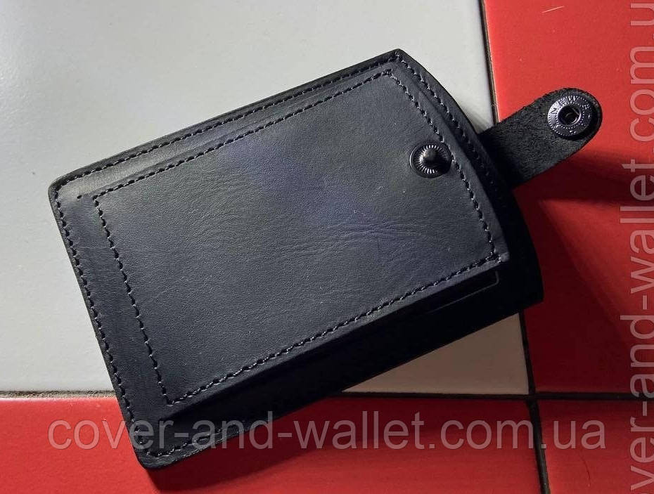 Кожаная обложка для пенсионного удостоверения и прав на кнопке Puos Киев - изображение 2