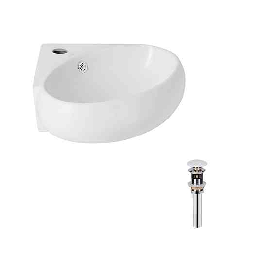 Комплект Qtap Leo N: Раковина подвесная угловая овальная 380x360x130 мм WHITE + Донный клапан PU02O Киев