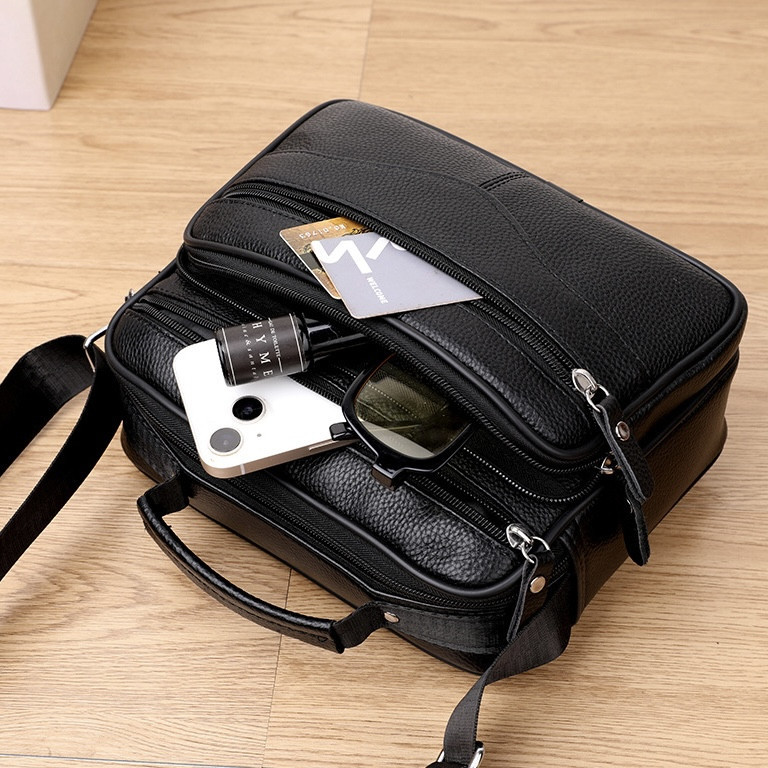 Мужская кожаная сумка-барсетка 25×19×6.5, мессенджер с ручкой и ремнем через плечо BX-10041 черный Каменское - изображение 6