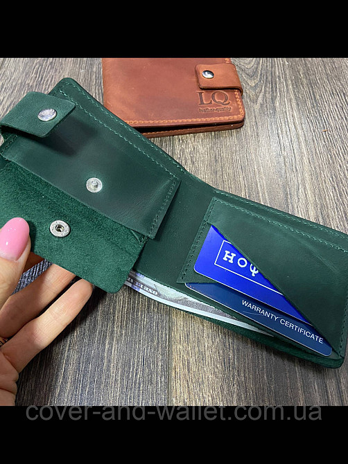 Винтажный кожаный кошелек ручной работы зеленого цвета LQ Leather Киев - изображение 7