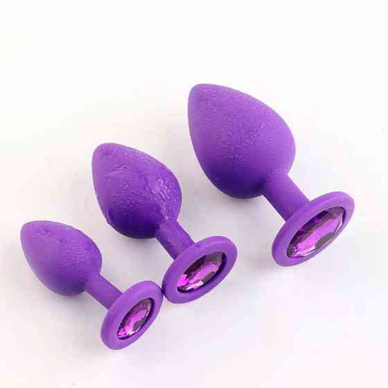 Набор силиконовых анальных пробок с кристаллом - Фиолетовый - 3шт. (S/M/L) – Анальные игрушки Винница