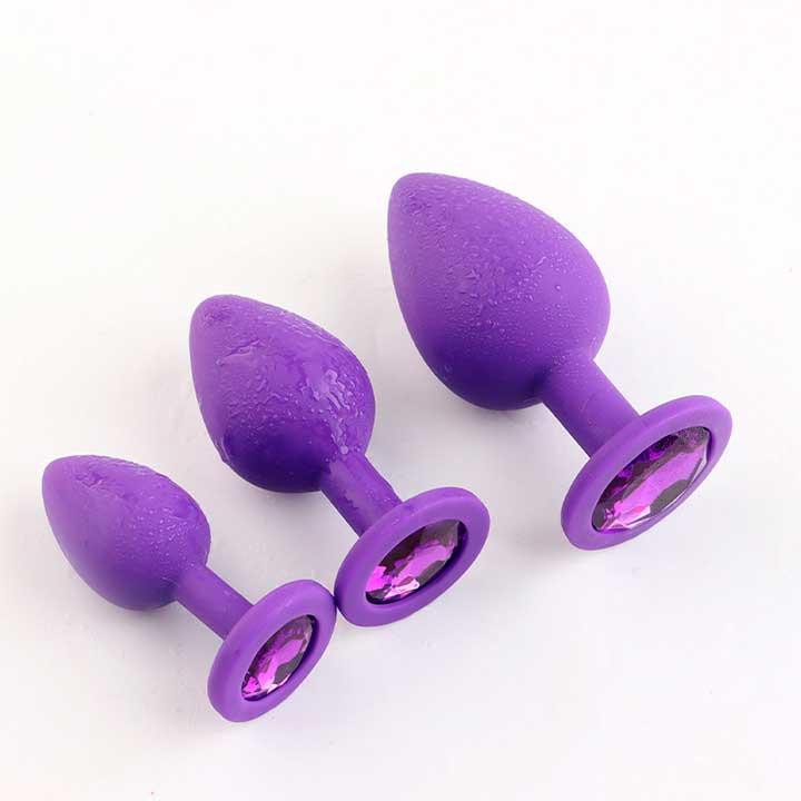 Набор силиконовых анальных пробок с кристаллом - Фиолетовый - 3шт. (S/M/L) – Анальные игрушки Винница - изображение 2