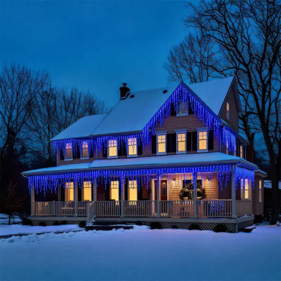 Гирлянда Бахрома 50 м, 600 LED, білий провід, синій Київ