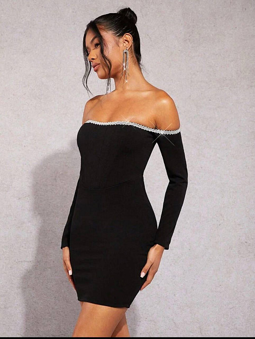 Женская стильная вечерняя мини-платье из бархата с камнями 46/48 Одесса - изображение 3