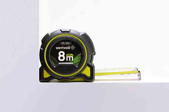 WERTVOLL Рулетка WERTVOLL 8 м х 27 мм фіксатор полотна кнопка STOP покриття TPR нейлонове покри Київ