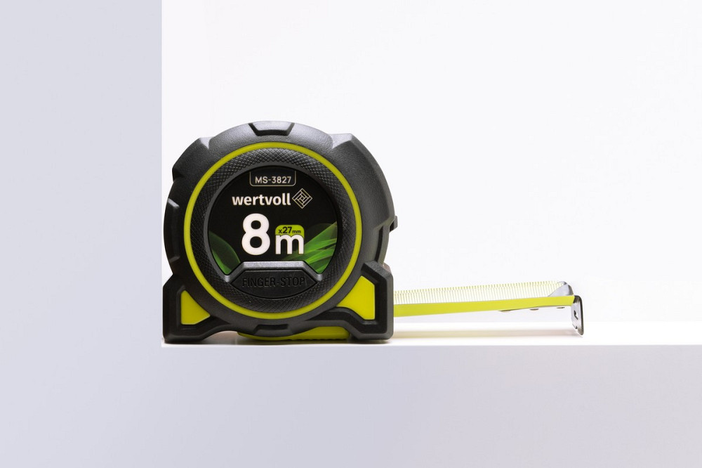 WERTVOLL Рулетка WERTVOLL 8 м х 27 мм фіксатор полотна кнопка STOP покриття TPR нейлонове покри Київ - фото 5