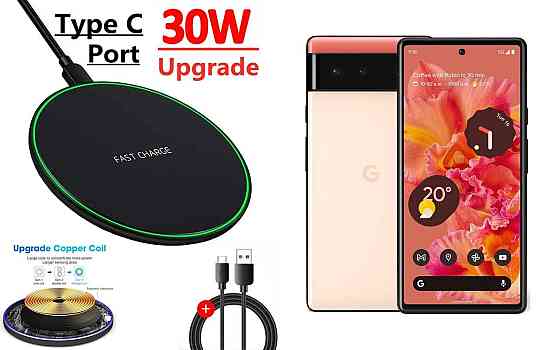 Бездротовий зарядний пристрій Copper до 30W для Google Pixel 8, Pixel 8a, Pixel 8 Pro, USB-C, LED Київ
