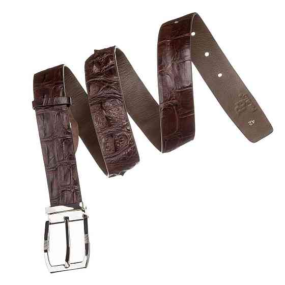 Ремінь чоловічий CROCODILE LEATHER 18178 з натуральної шкіри крокодила Коричневий Київ