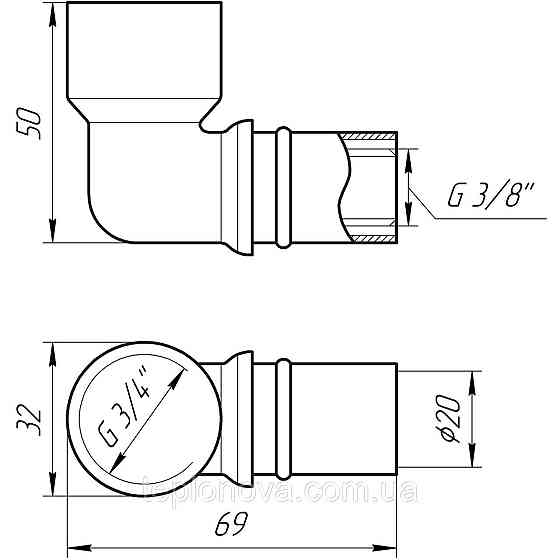 Уголок с внутренней резьбой пресс APE AP 152 3/4″х20 ITALY Черновцы