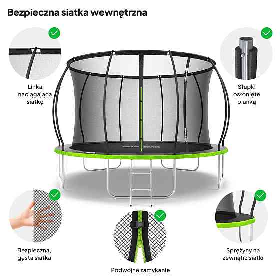 Батут Zipro Jump Pro Premium з внутрішньої сіткою 12 футів 374 см чорно-зелений Київ