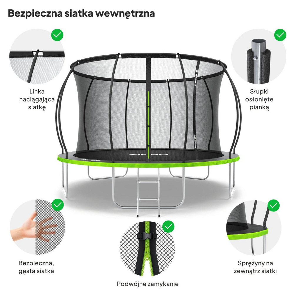 Батут Zipro Jump Pro Premium з внутрішньої сіткою 12 футів 374 см чорно-зелений Київ - фото 5