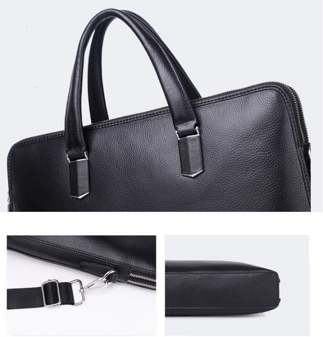 Шкіряна чоловіча ділова сумка-портфель портфель для ноутбука 37х28.5х7, дипломат для офіса Tiding Bag 64028 чорний Київ - фото 19