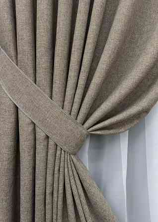 Комплект готових штор VR-Textil Льон ALORA-TON № 1877ш Сіро-коричневий 150х290 см 2 шт (33-0844) Київ