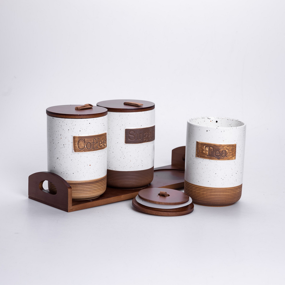 Набір порцелянових банок для сипучих 3 шт по 800 мл з кришками Бежевий HP-26-1BE Київ - фото 4