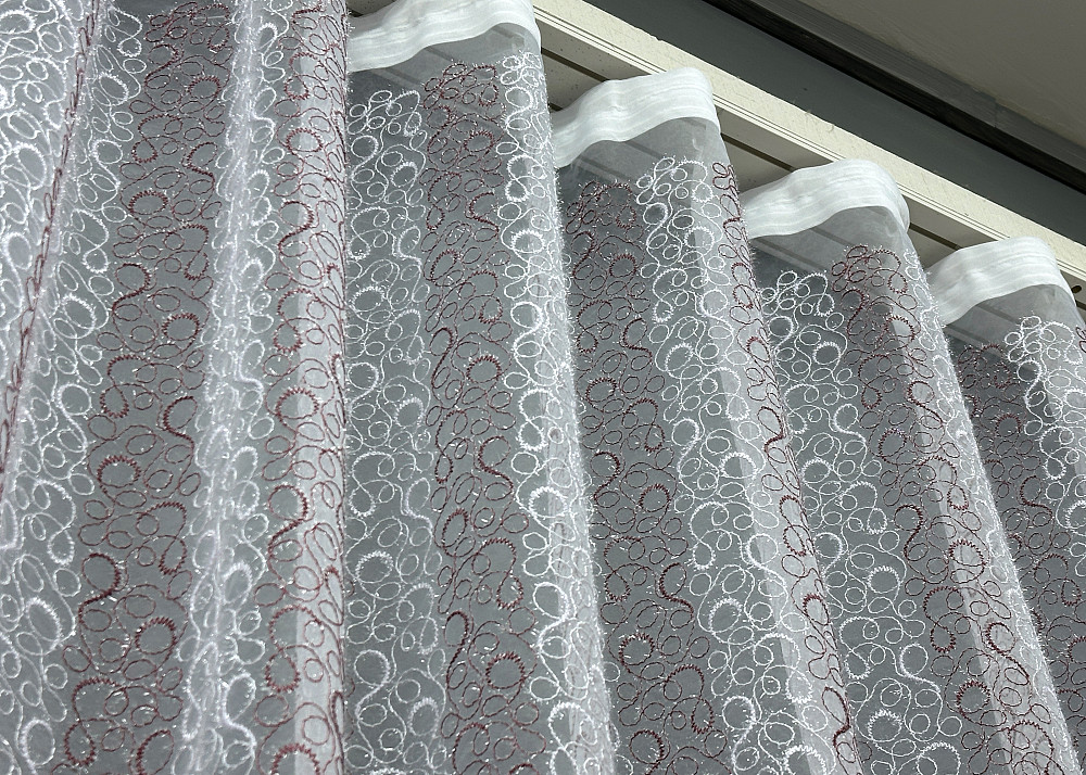 Тюль органза з вишивкою та люрексом колір бордовий з білим 1688т Київ - фото 8