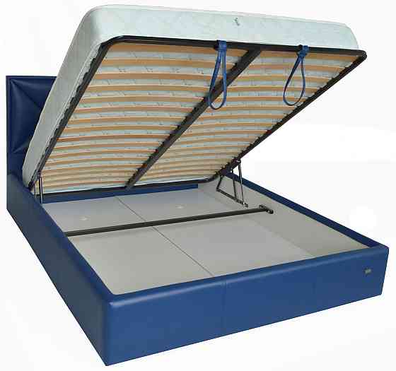 Ліжко Двоспальне Leeds Comfort 180 х 200 см Boom 21 З підйомним механізмом та нішою для білизни Синій Київ