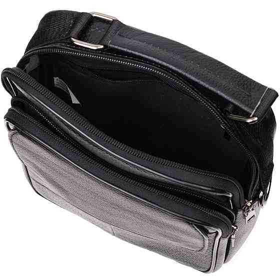 Практичный мужской мессенджер из натуральной кожи Vintage 21950 Черный Киев