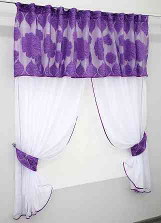 Кухонные шторы (280х170см) с ламбрекеном, на карниз 1-1,5м цвет фиолетовый с белым 00к 59-562 Киев