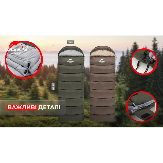 Спальник з капюшоном Naturehike U350S NH20MSD07, (-3°C), лівий, темно-зелений Київ - фото 10