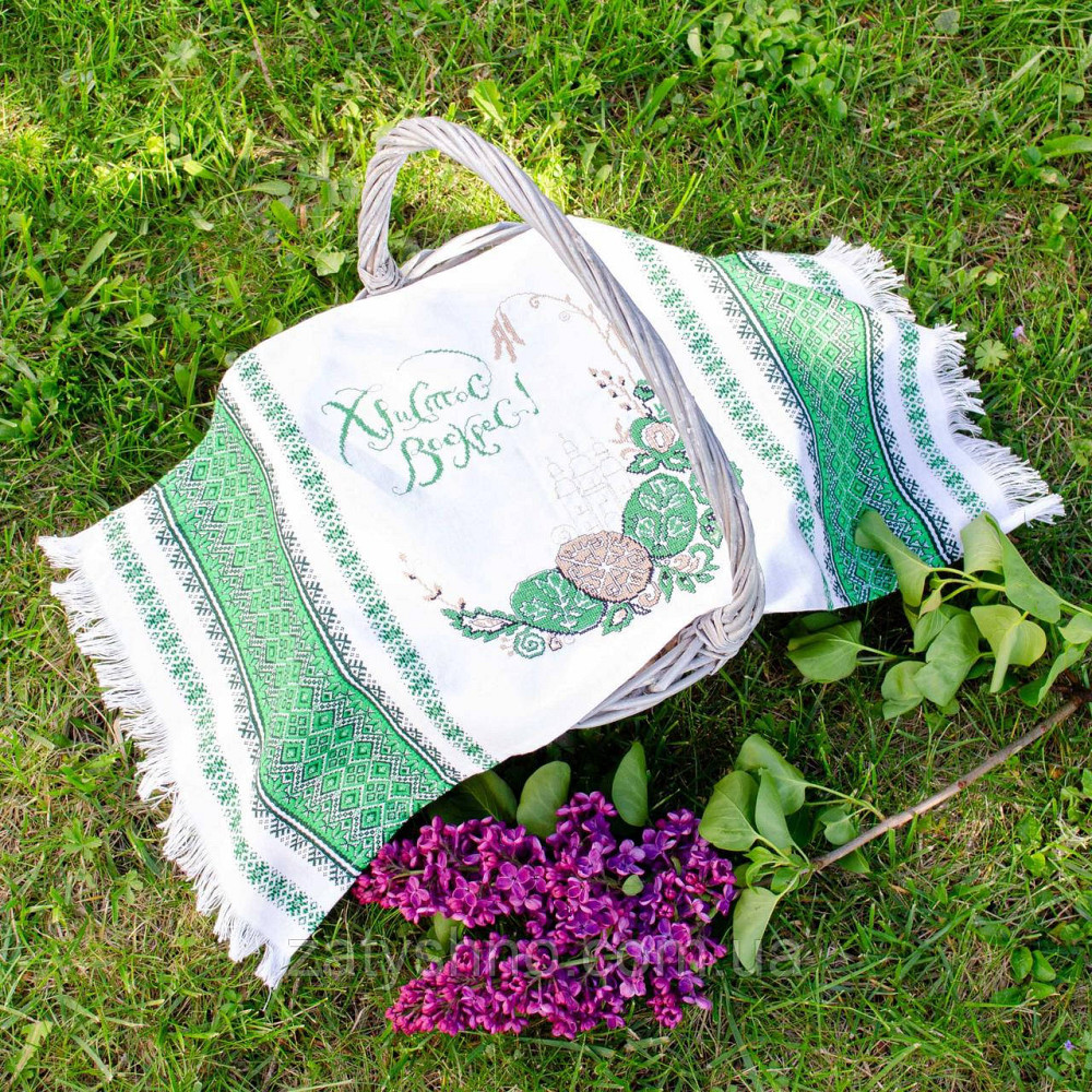 Рушник вышитый на паску зеленый Киев - изображение 1