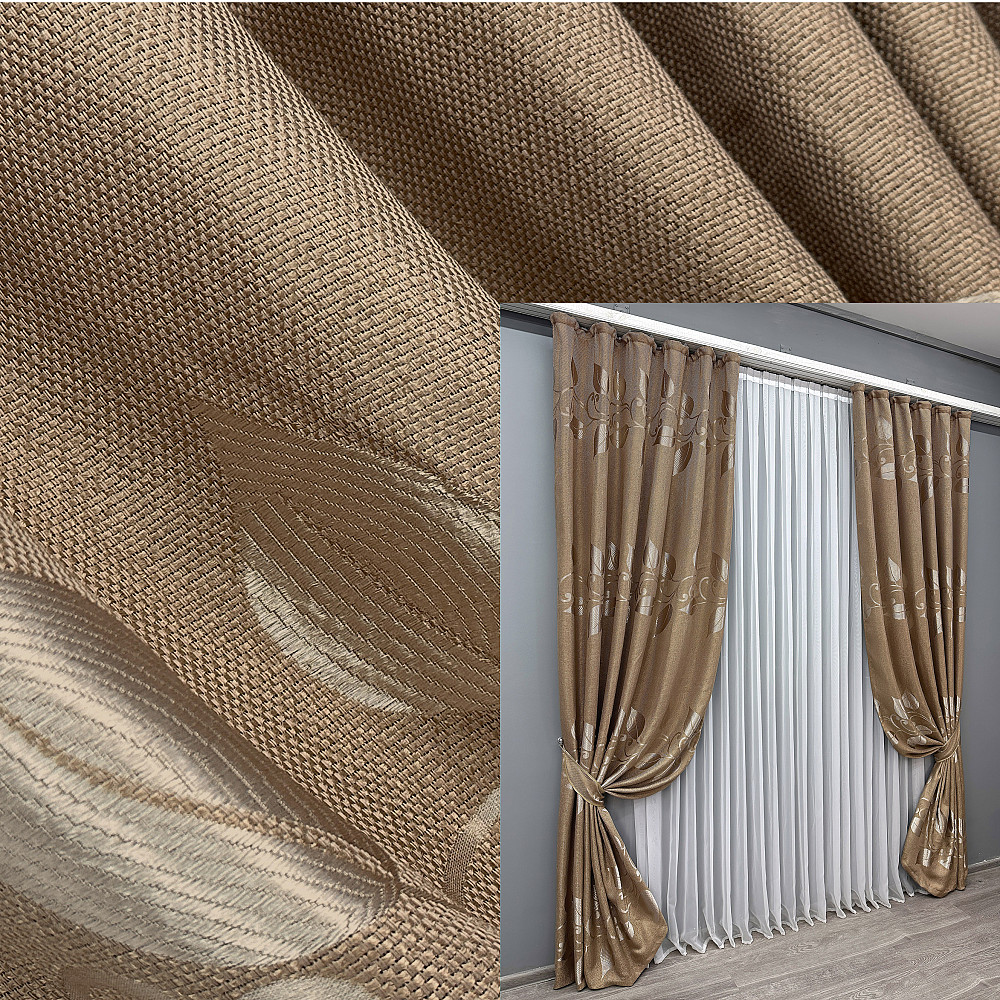 Комплект готових штор VR-Textil Льон Рогожка № 1686ш Карамельний 100х275 см 2 шт (31-781) Київ - фото 1