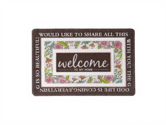 Придверний килимок 60х40 см Welcome з квітковим принтом Коричневий HP-47-1BR Коломия