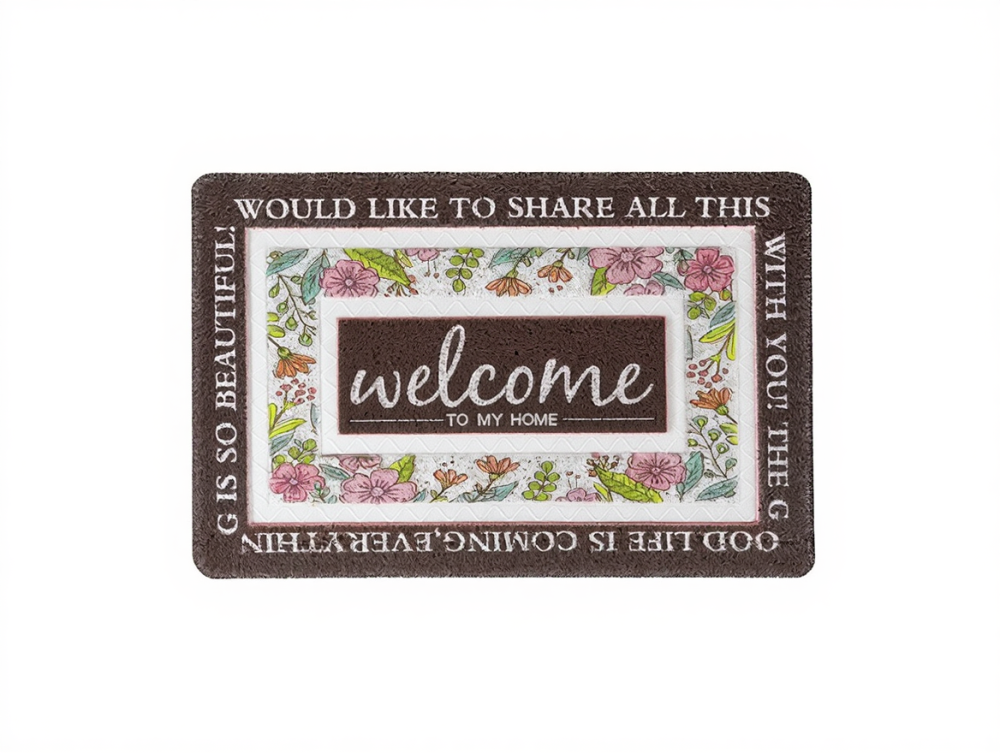 Придверний килимок 60х40 см Welcome з квітковим принтом Коричневий HP-47-1BR Коломия - фото 1