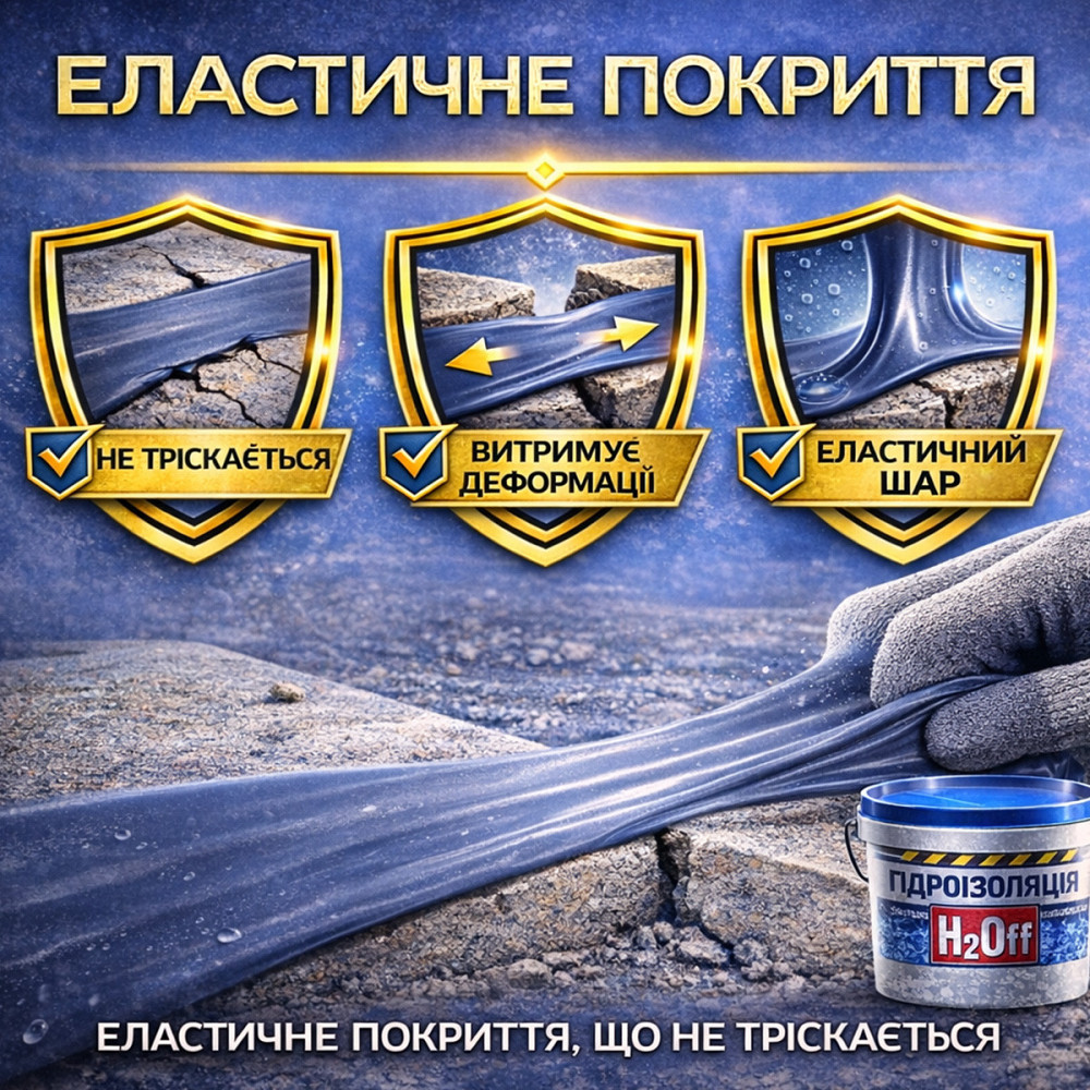 Гідроізоляційна акрилова мастика H2Off Біла 1.2 кг рідка універсальна гідроізоляція для ванної, підвалів, балконів, покрівлі Харків - фото 6