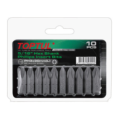 Набір насадок викруткових TOPTUL 5/16" L 30 мм PH3 10ед. FSBA1003G Чернігів - фото 1