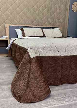 Покривало двостороннє з хутром 210x230 (+-10 см) і 2 наволочки колір коричневий з молочним (85-155) Київ