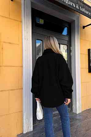 Жіноча тепла оверсайз сорочка на кнопках альпака барашок Чорний Одеса