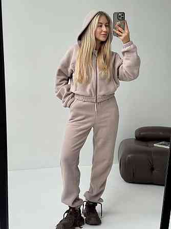 Женский повседневный теплый костюм на молнии с поларом флиса Бежевий, 42/44 Одесса