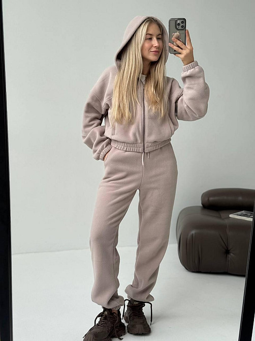 Женский повседневный теплый костюм на молнии с поларом флиса Бежевий, 42/44 Одесса - изображение 5