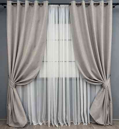 Комплект штор на люверсах VR-Textil Блэкаут двусторонний ASHEN NIGHT № 1847ш Тауп 150х270 см 2 шт (37-0288) Киев