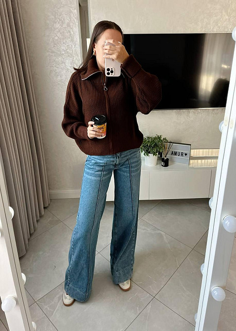 Жіноча базова оверсайз кофта зі змійкою машинне в'язання Шоколад Одеса - фото 3