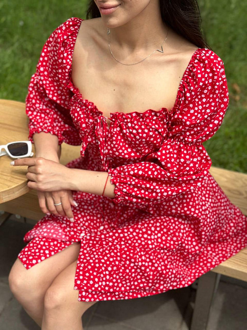 Жіноча сукня на гудзиках із зав’язками з тканини софт Червоний XS-S Харків - фото 2