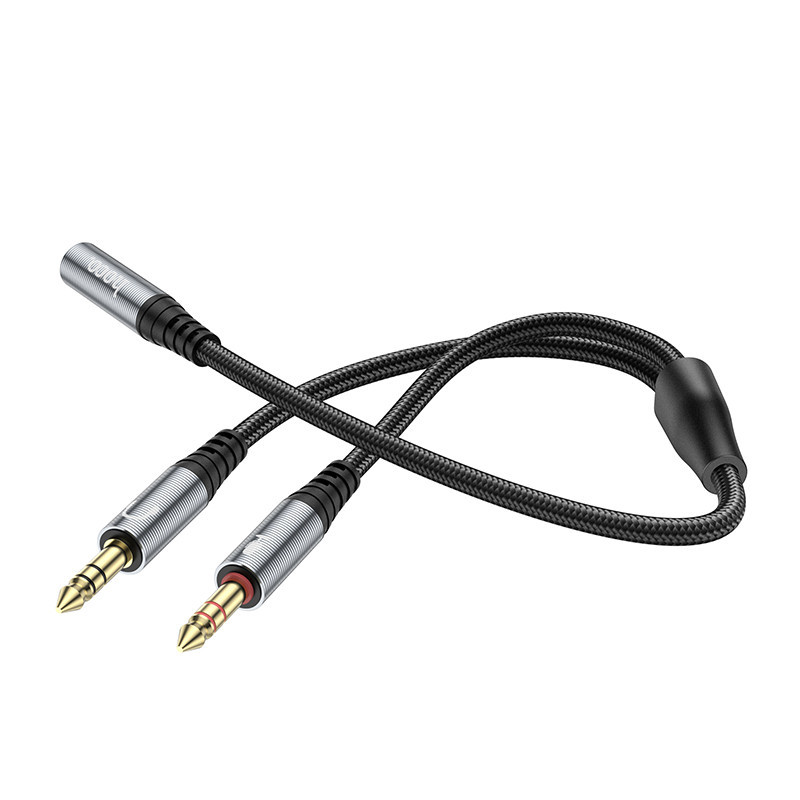 Аудио кабель HOCO UPA21 2-in-1 3.5 headset audio adapter cable(female to 2*male) 0.25m Metal Gray Одесса - изображение 3