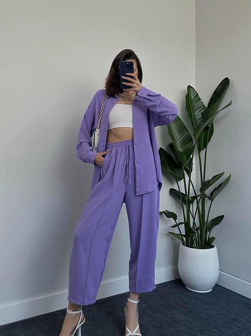 Женский легкий брючный костюм двойка: рубашка и брюки американский креп Лаванда, 42/44 Одесса - изображение 7