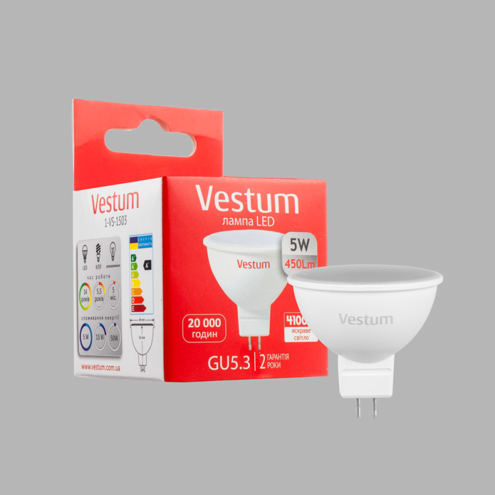 Led лампа MR16 gu5 3 5W 4100K Vestum Київ - фото 3