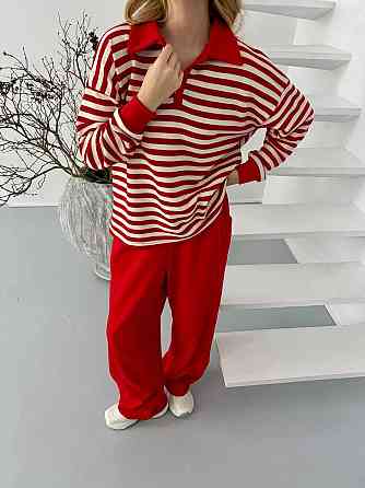 Женский стильный повседневный костюм поло на пуговицах, брюки палаццо тринитка. Одесса