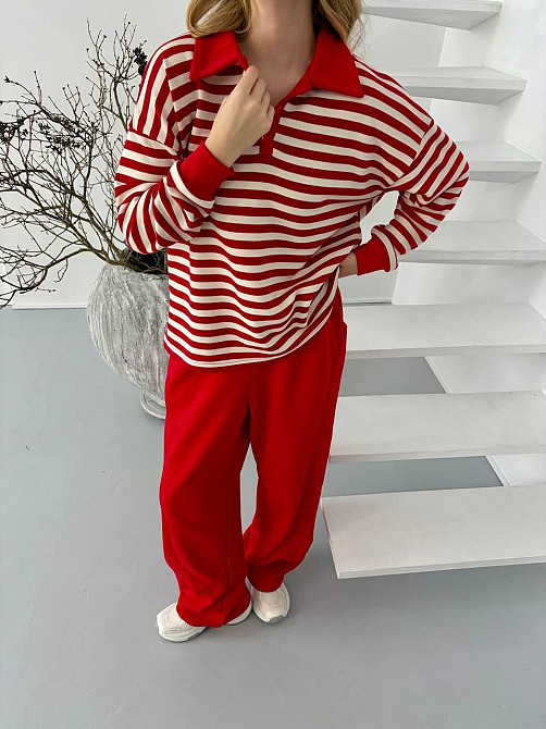 Женский стильный повседневный костюм поло на пуговицах, брюки палаццо тринитка. Одесса - изображение 6