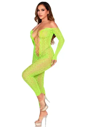 Бодістокінг Leg Avenue Crotchless Footless Lingerie Bodystocking One Size Neon Green Львів