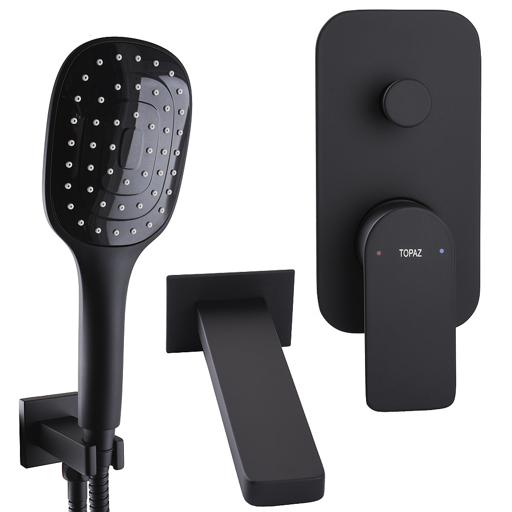 Змішувач для ванни вбудований TOPAZ SARDINIA TSG 08202-V-H20-BL- 2 виходи, вилив190мм.Чорний Тернопіль - фото 6