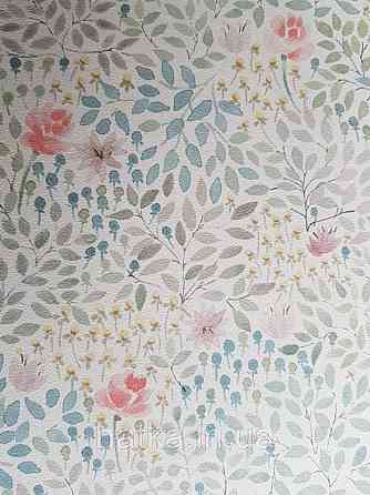 Шпалери флізелінові дитячі еко Lutece Tartine et Chocolat ніжні квіти червоні листочки зелені блакитні Київ