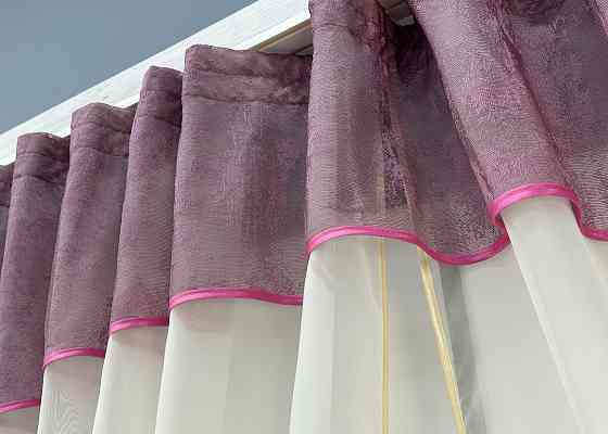 Кухонные шторы VR-Textil № 084к с ламбрекеном и подвязками бежевый с бежевий з марсала 300х170 см (59-983) Киев