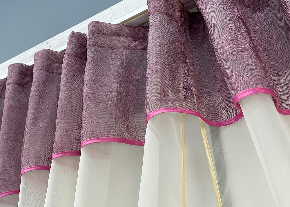 Кухонные шторы VR-Textil № 084к с ламбрекеном и подвязками бежевый с бежевий з марсала 300х170 см (59-983) Киев - изображение 6