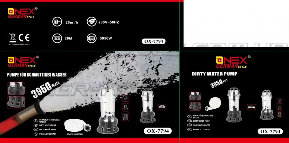 OX-7794 Погружной Насос Фекальный 3950 Вт. Пожарный Рукав Ø 5.08 см  2” дюйма  - 20 Мтр Одесса - изображение 6