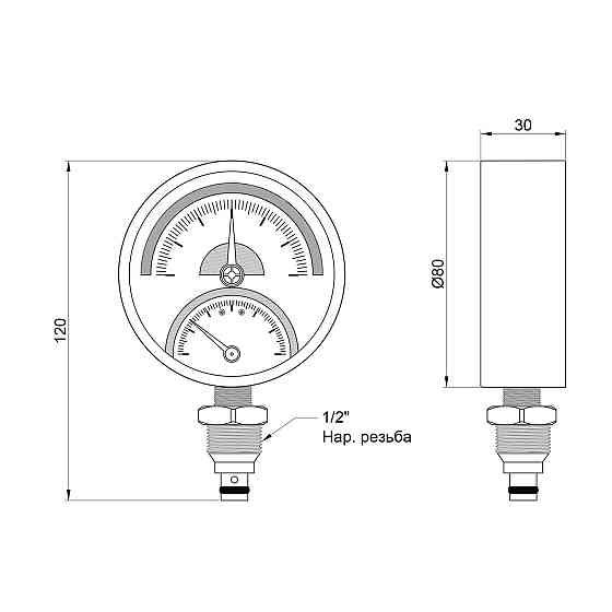 Термоманометр Thermo Alliance Standart 80 мм 1/2", нижнє під'єднання SD1726B Київ